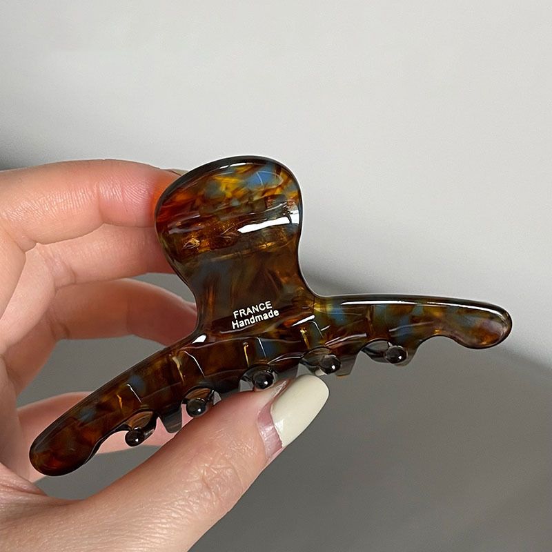 Importato dalla Corea, Temperamento retrò, Sensazione di linea caramello, Marrone scuro menta, Fermaglio per capelli con disco curvo medio, Fermaglio a forma di squalo._voghion.com