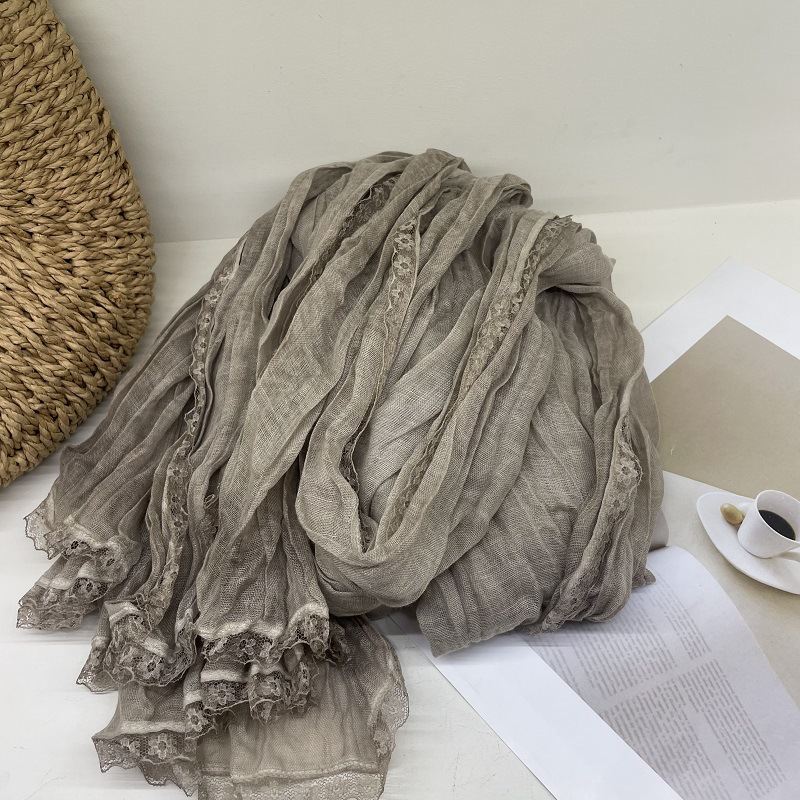 Gentle pure color lace lace scarf autumn decorative scarf women fashion everything with cotton shawl_voghion.com