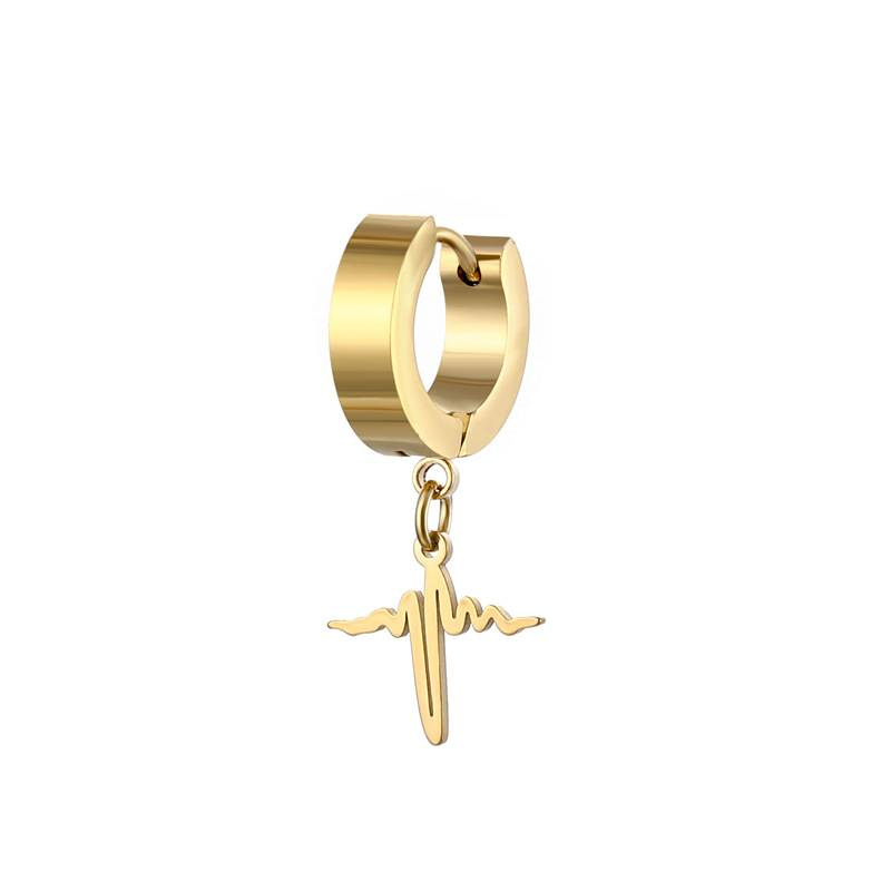 Zierliche minimalistische Goldfarbe baumelnde Charm Huggie durchbohrte Creolen für Kerl Männer Frauen Schmuck_voghion.com