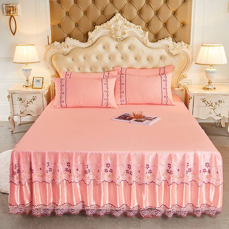Gonna da letto minimalista in stile principessa - Elegante bordo in pizzo con orlo a balza a doppio strato_voghion.com