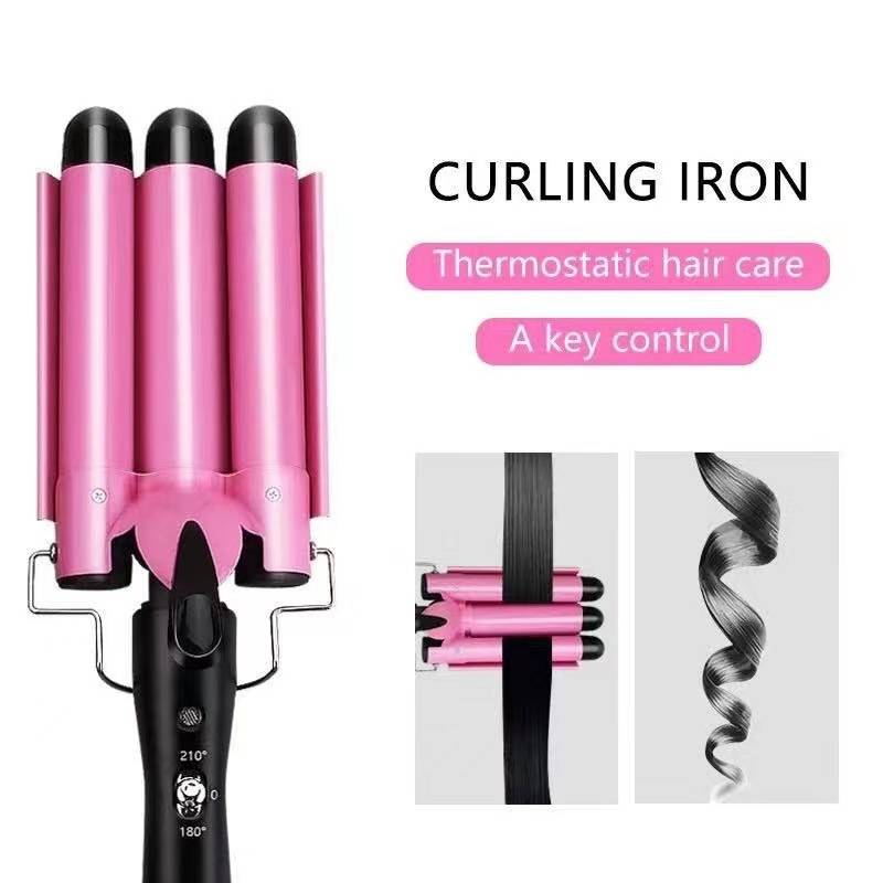 3-Barrel Hair Curler - Professional Waver For Beach Waves & Textured Curls (Triple Rod Design, Fast Heating, Salon-Quality Styling)_voghion.com
