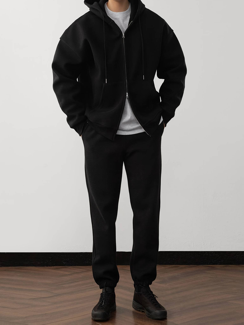 Men's Casual Sport Set – Breathable Stretchy Hoodie & Joggers, Solid Color Matching Outfit For Gym, Lounge & Everyday Wear_voghion.com