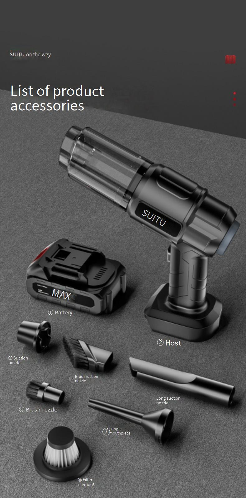 Potente aspiradora inalámbrica para coche con función de soplador: miniaspiradora de mano para el hogar y el coche, incluye un pequeño cepillo para suelos._voghion.com