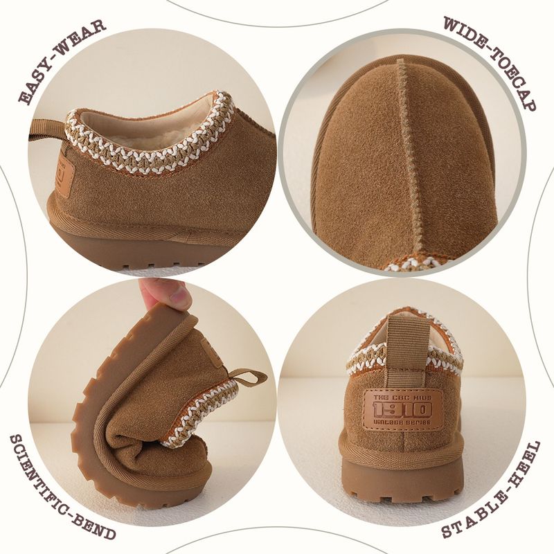 XSHX Stivali invernali slip-on in vera pelle stile etnico vintage per bambini - Caldi e comodi, nero/marrone chiaro/rosa antico, taglie 23-37_voghion.com