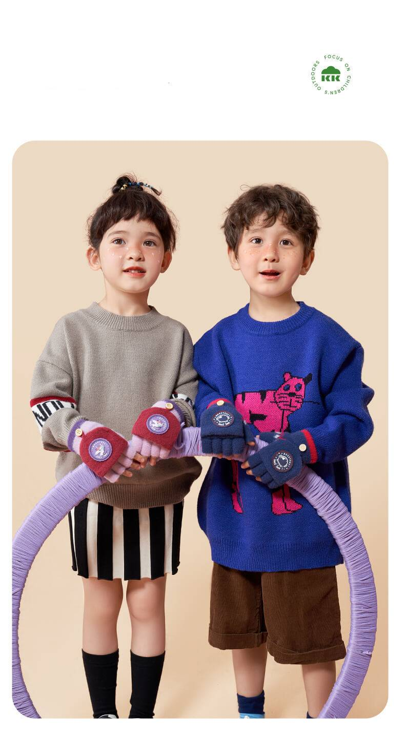 Guanti invernali per mamma e bambino, per bambini e bambine - Guanti in morbida maglia con dita e copertura ribaltabile, caldi e comodi per la scuola e i giochi all'aperto (taglia unica)_voghion.com