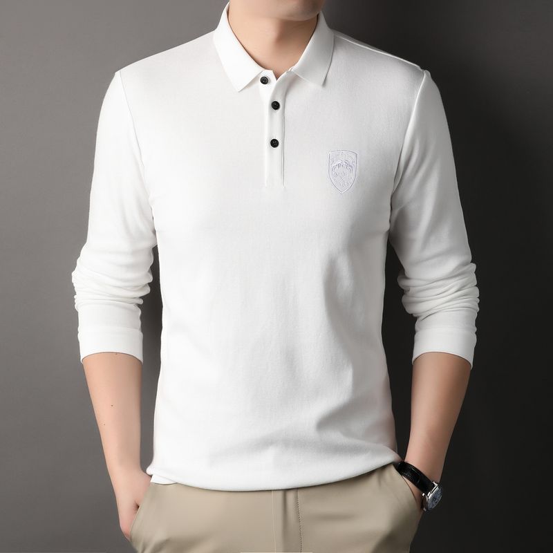 2024 new pure cotton men's polo shirt long sleeved t-shirt business casual loose collar top for men_voghion.com