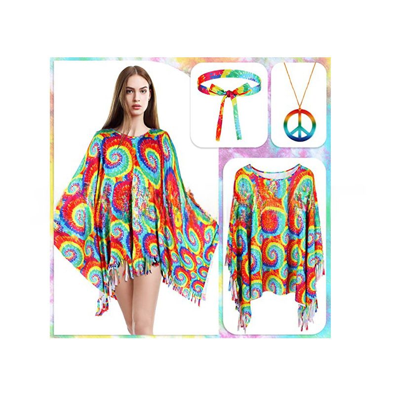 Bijoux de carnaval hippie européen et américain, double face, breloques colorées de paix, boucles d'oreilles, ensemble de colliers, accessoires de boule, vente en gros_voghion.com