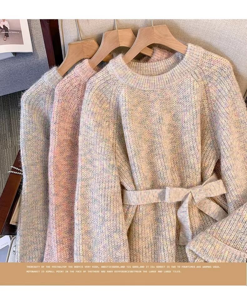 Pull oversize en tricot style coréen – Tunique longue ceinturée pour femme – Coupe ample grande taille (S-2XL)_voghion.com