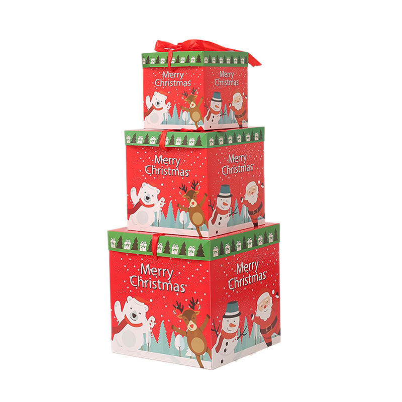 Goodfortune 3 peças caixa de natal dobrável cor brilhante estilo natal boneco de neve padrões gravata borboleta feliz natal caixa de presente para festival_voghion.com