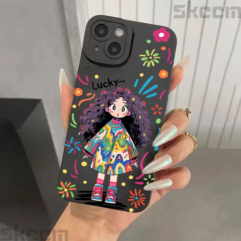 Cute Cartoon Little Girl Printed Silicone Case For Samsung Galaxy S25 Ultra S24 Plus S23 S22 S21 S20 FE A55 A54 A15 A35 Cover_voghion.com