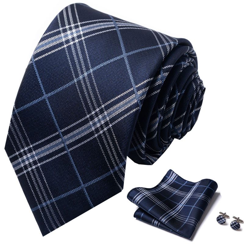 Corbata de seda de poliéster de alta calidad unisex para hombre, corbata formal de color sólido, bolsillo, toalla, gemelos, juego de jacquard_voghion.com