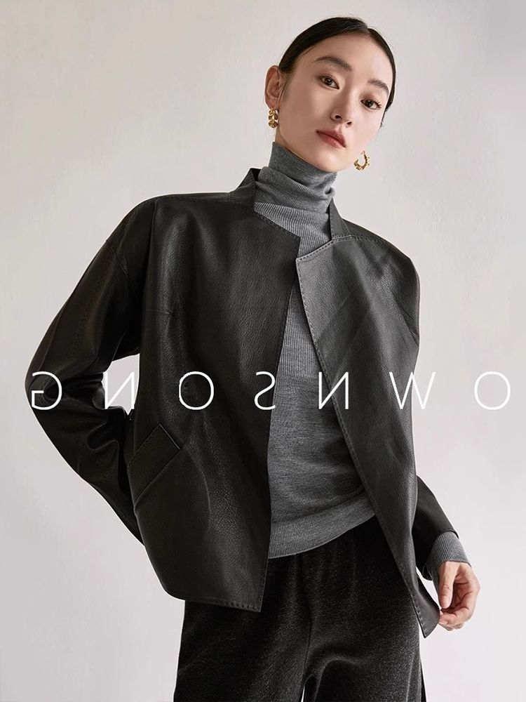 Herbst und Winter Französisch grau High Neck Strickpullover für Frauen mit einem High-End-Gefühl, gestapelten Kragen Basis, lang_voghion.com