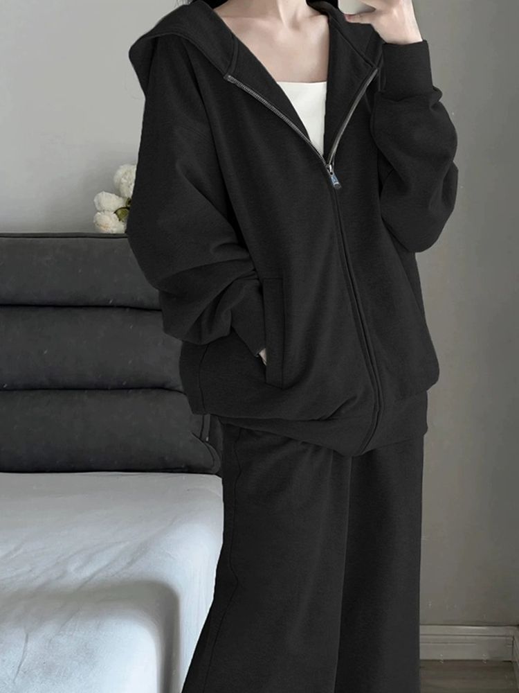 2025 Spring And Autumn Women's Sports Suit Korean Version Loose Hooded Fashion Lazy Style Casual Running Two-Piece_voghion.com