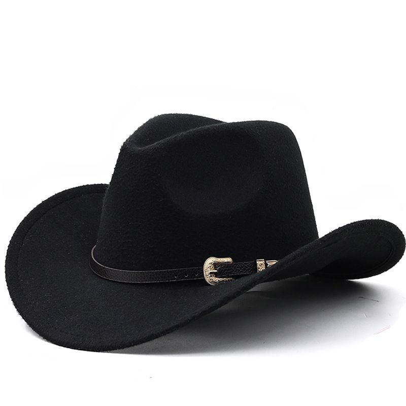 Chapéu de feltro unissex, chapéu de cowboy ocidental para homens e mulheres, chapéu de lã, chapéu alto cônico, aba grande, preto_voghion.com