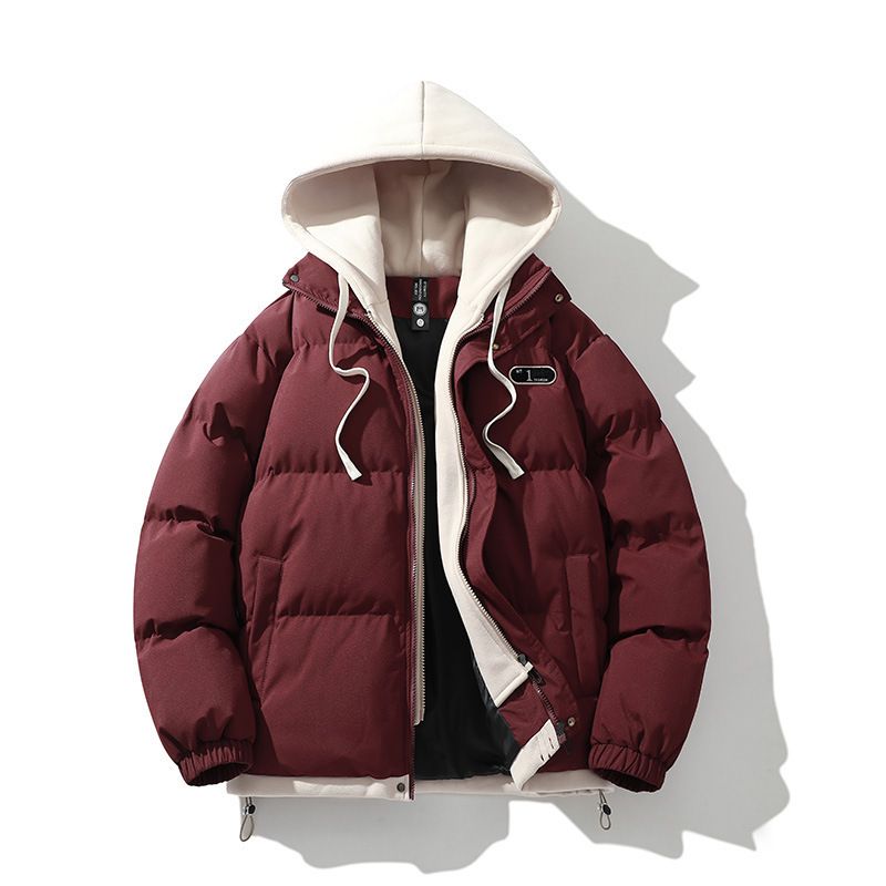 Gefälschte zweiteilige Baumwoll-gefütterte Mantel Herren lose bonbonfarbene warme Baumwoll-gefütterte Jacke Herren Winterjacke vielseitig_voghion.com