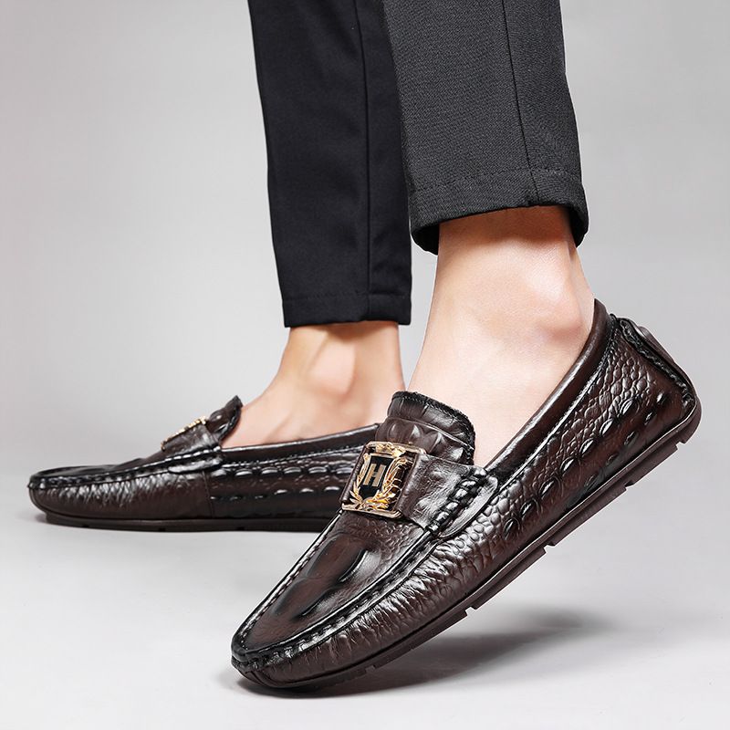 Mocassini da uomo in pelle di mucca, stile britannico, casual, di grandi dimensioni, con motivo coccodrillo, con strato superiore trasmesso in diretta_voghion.com