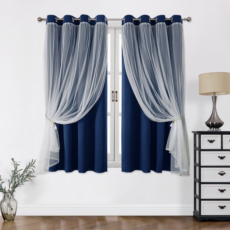 Cortinas blackout de renda - Cortinas de janela com bloqueio de luz de camada dupla (redução de 85% da luz solar, isolamento térmico, design elegante, transparente e opaco)_voghion.com