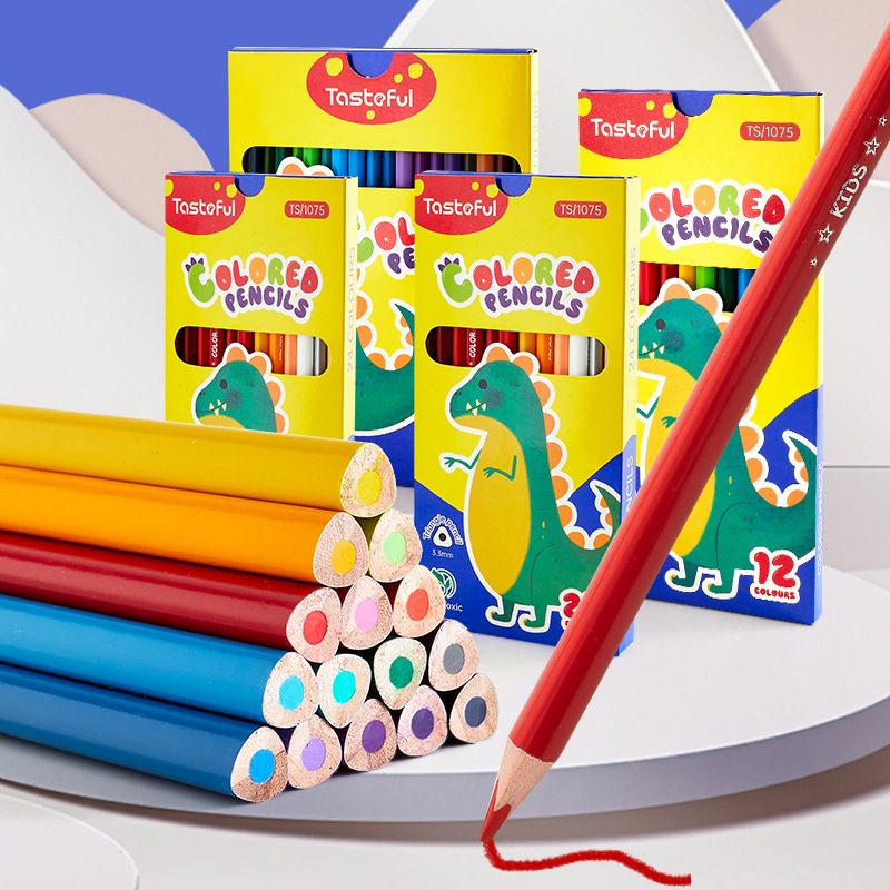 Conjunto de lápis de cor vibrantes de madeira para crianças - Materiais de arte seguros e não tóxicos para desenhar, esboçar e colorir_voghion.com