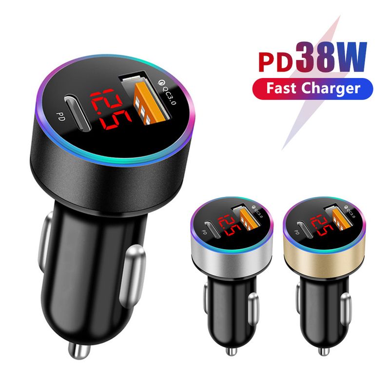 Music Festival 38W digitális kijelző QC3.0 egy USB töltés + PD kettős gyors mobiltelefon autós töltés univerzális kis autókhoz_voghion.com