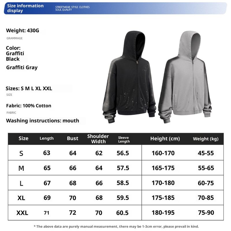 ARTIE Men's Clothing|2025 Autumn Winter New Set Personality Spray Paint Graffiti Washed Vintage Zipper Sweatshirt And_voghion.com