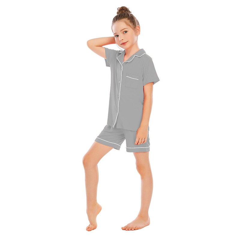 Women's clothing pajamas for boys and girls short-sleeved shorts suits comfortable cardigan modal lapel new home clothes_voghion.com