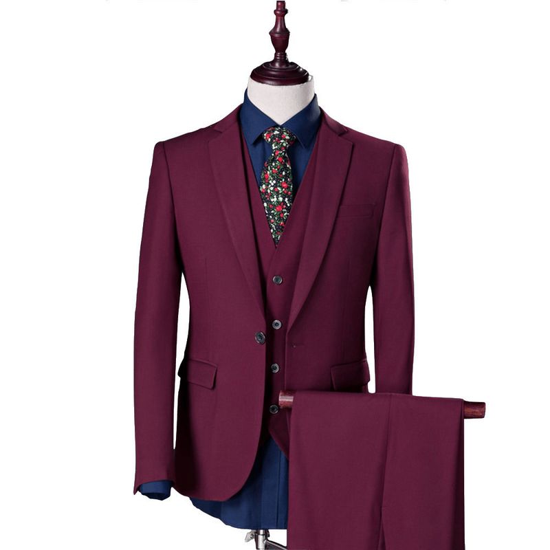 CT Men's Korean Style Slim Fit Suit Set Large Size Business Casual Groom Tuxedo Blazer_voghion.com