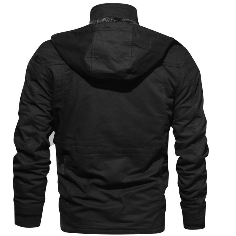 ActiveGo ActiveGo Giacca da lavoro lavata di media lunghezza in cotone spesso foderato in pile con cappuccio da uomo autunno inverno 2022_voghion.com