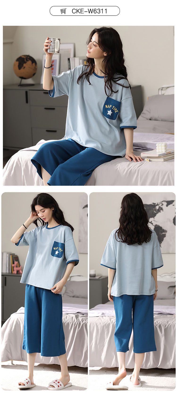 Élégance estivale sans effort : nouveau pyjama femme en pur coton – manches courtes, pantalon court, design simple pour des journées de détente_voghion.com