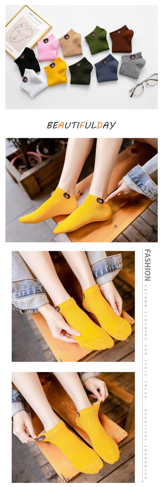 Boat socks women's spring and autumn casual cotton socks shallow bear socks invisible socks short cartoon socks Zhuji women's socks wholesale_voghion.com