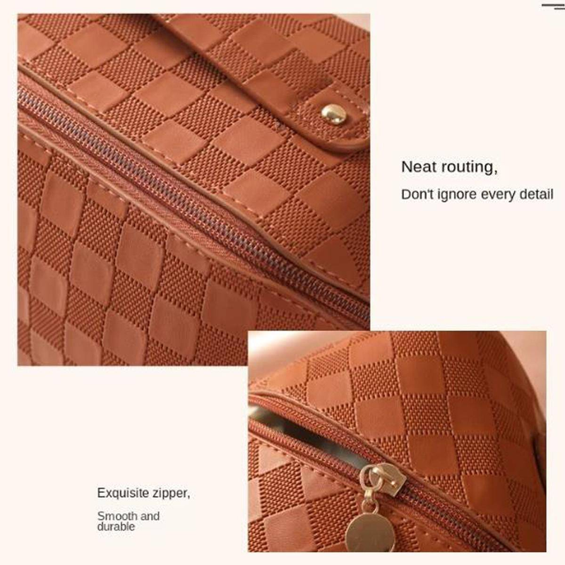 1PC Multifunctional Chequered Cosmetic Bag For Women, Make-up Bag, Luxury Wash Bag, Pillow Bag, Large Capacity Bag_voghion.com