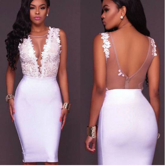 Women's sexy lace splicing sexy jumpsuit see-through deep V jumpsuit_voghion.com