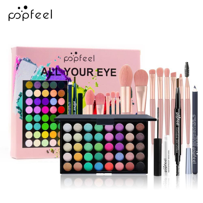 Aplauzuma komplekts Eyeshadow Brow pencil Mascara Eyeliner Acu sejas komplekta kombinācija_voghion.com