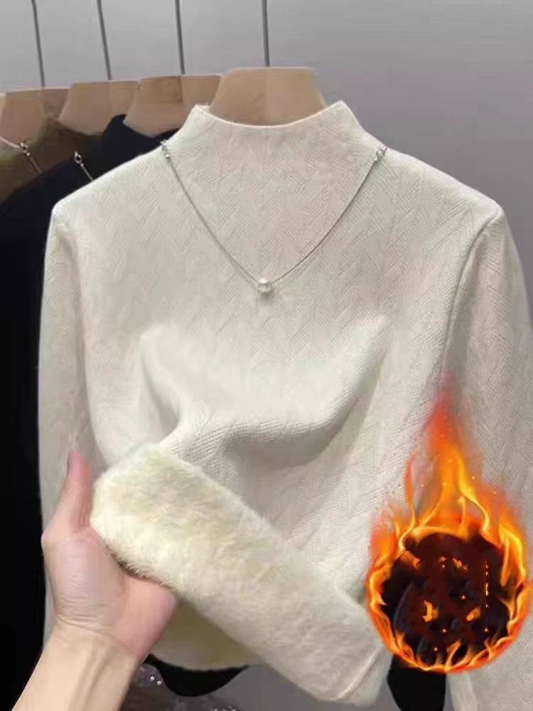 Women's Clothing Plush sweater bottoming shirt thickened one piece velvet half high collar inner warm top_voghion.com