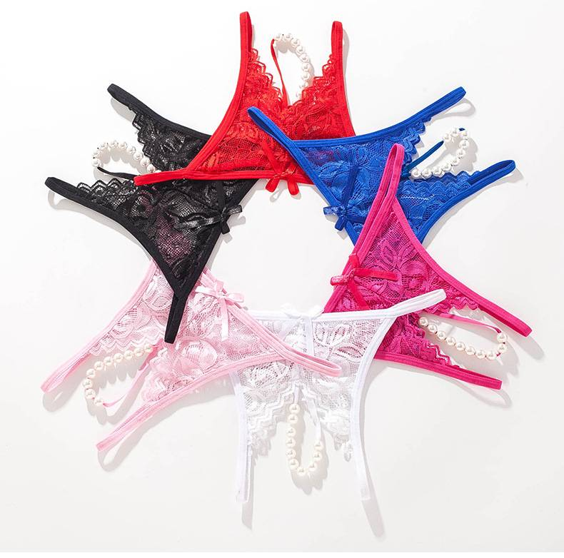 Culotte sexy de massage en perles chaudes pour femmes, culotte sexy pour femmes, entrejambe ouvert, dentelle transparente, dos en T, culotte exotique_voghion.com