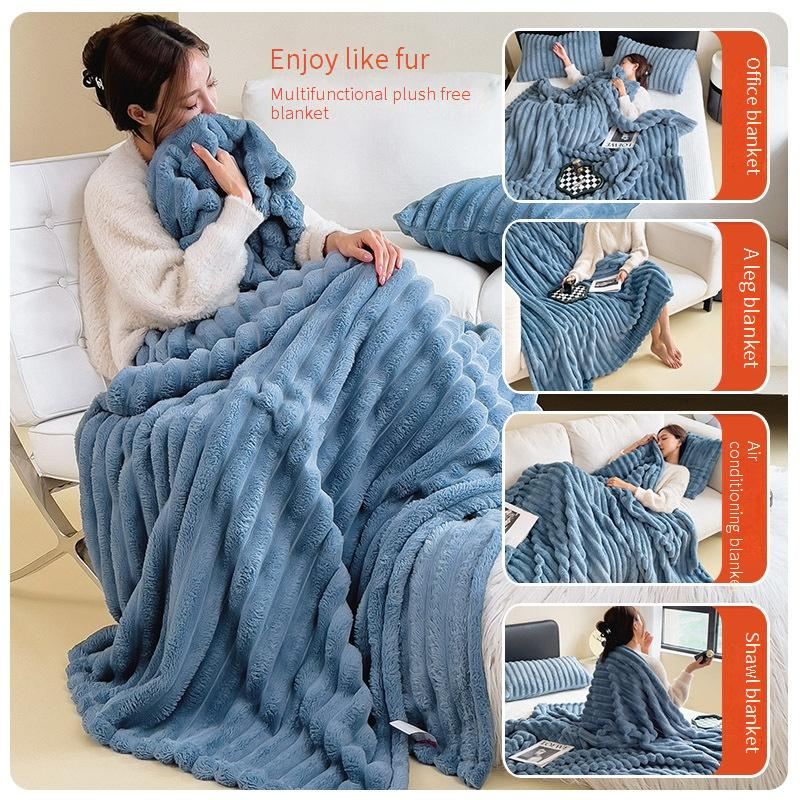 Coperta in pile di pelo di coniglio a doppio strato, ultra morbida e spessa, reversibile, per divano, pisolino, viaggio, coperta regalo di lusso in pile di corallo._voghion.com