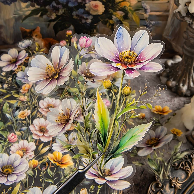 1 Piece Of 20 Large Size Watercolor Flower Pattern PET Decoration Manual Material Stickers_voghion.com