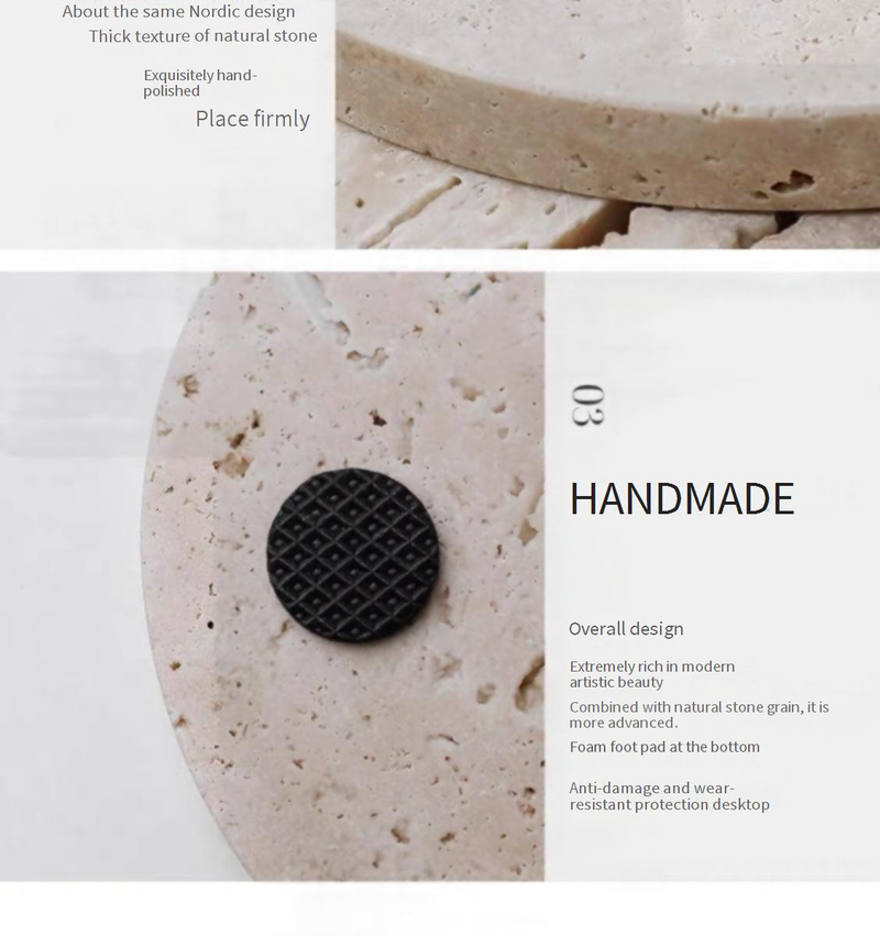 Doğal Traverten Tepsi - Organik Dokulu Ev Dekorasyonu (Otel Lüks Masa Üstü Bardak Altlığı ve Sergileme Standı Isıya Dayanıklı Taş Servis Tabağı)_voghion.com