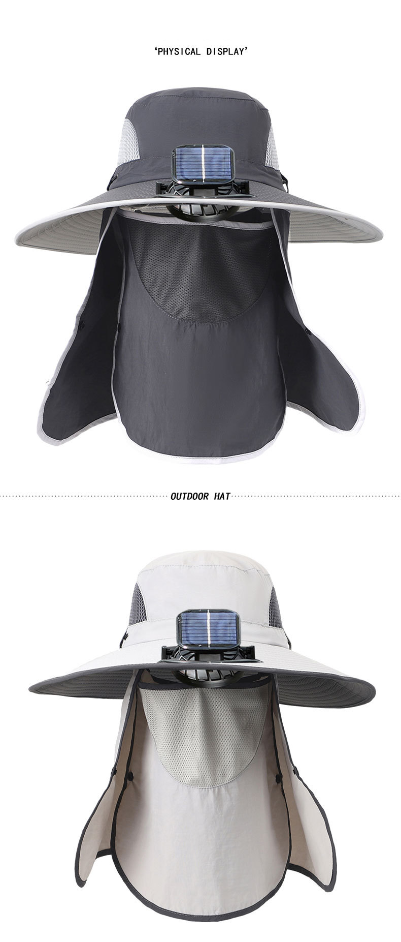 Solar-Powered Cooling Hat With Built-in Fan - Rechargeable Battery & Wide Brim Sun Protection For Men_voghion.com