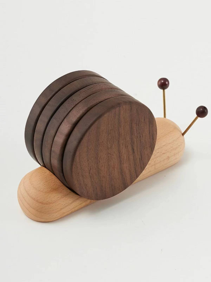 Dessous de verre décoratif en forme d'escargot en noyer noir, isolant thermique, idéal pour tasse à thé ou café_voghion.com