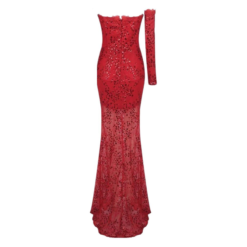 Elegant High-Waist Lace Mermaid Evening Gown With Gloves – Sexy Slit & Beaded Details For Parties & Special Occasions_voghion.com