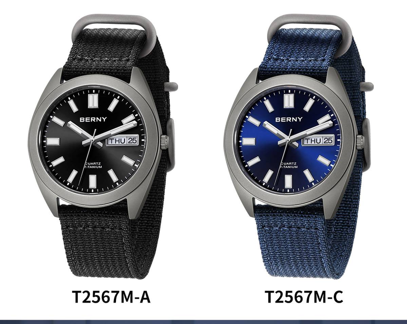 BERNY Titanium Watches For Men 10ATM Waterproof Super Luminous Quartz Analog Watch With Day Date Nylon Strap Sapphire Crystal Sport Casual Wristwatch_voghion.com