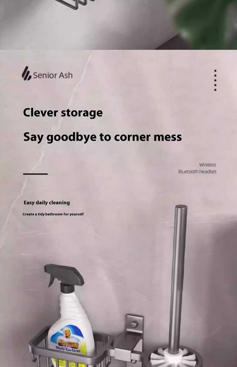 Hochwertiger Toilettenbürstenhalter zur Wandmontage – Space Aluminium, Badezimmer-Organizer ohne Bohren (Mattschwarz/Silber/Grau, rostfrei, 10 kg Tragkraft)_voghion.com