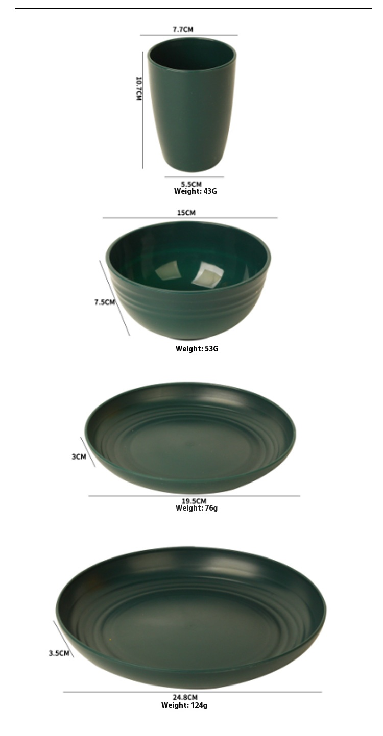 Bowls, Plates, Plastic Tableware 16 Piece Set For Home Use, Adult Dining Bowls, Round Plates, Water Cups Set_voghion.com