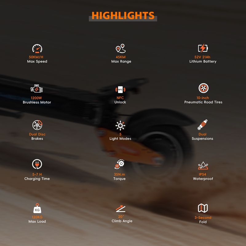 Halo KnightT102 Electric Scooter For Adult 1200W 10'' With 52V 21Ah Battery_voghion.com