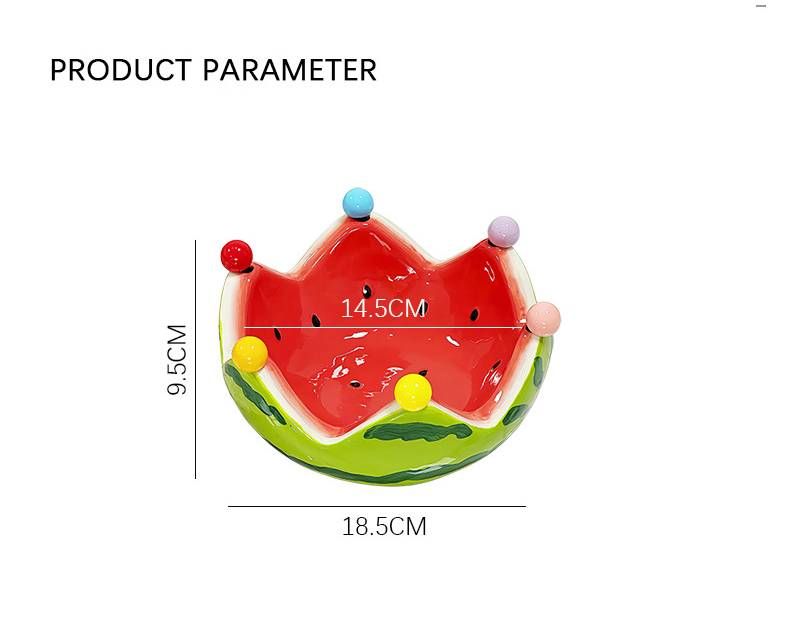 Wassermelonen-Obstteller, kreatives Keramik-Obstgabel-Set, große Kapazität, Wohnzimmer-Teetisch, Obstschale, Teller, süßes kleines Ornament_voghion.com