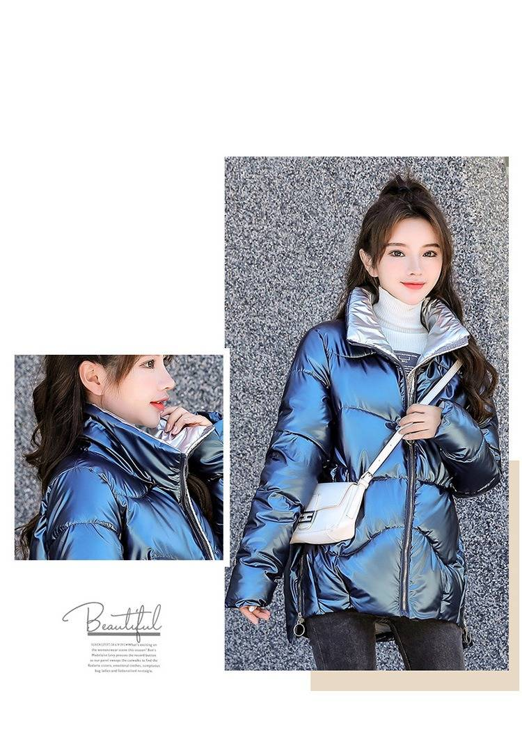 Piumino corto da donna con finitura lucida, cappotto trapuntato leggero, capospalla invernale con collo alto, vestibilità comoda e casual._voghion.com