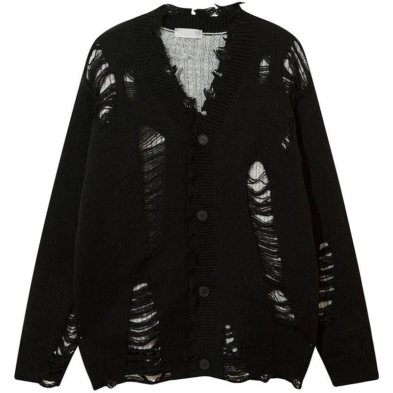 Oversized-Strickpullover für Herren – Used-Look im High-Street-Stil, Hip-Hop-Cardigan mit offener Vorderseite (M-3XL)_voghion.com