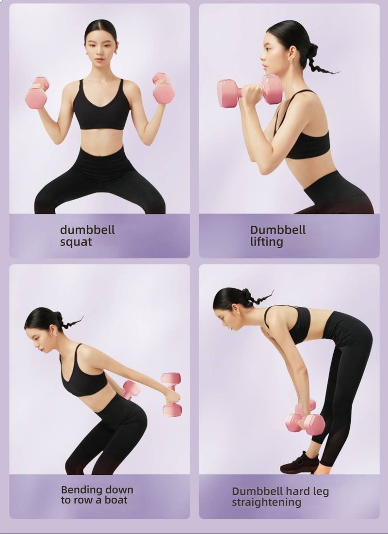 Set di manubri in PVC con impugnatura morbida per donne e adolescenti - 4 colori, regolabili da 1 a 4 kg, allenamento a casa per braccia e addominali (lilla/rosa/blu/verde)_voghion.com