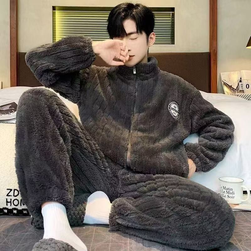 Herren Winterpyjama-Set aus Korallenfleece, dick gefüttert, warm, weich und gemütlich_voghion.com