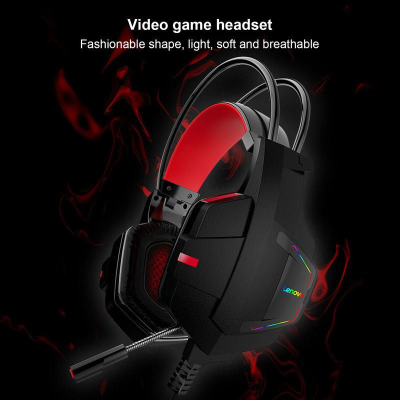 Lenovo HU85 Wired Earpiece Noise Reduction Cool Lighting Effect ABS Over Ear HiFi Surround Headphone for PC_voghion.com